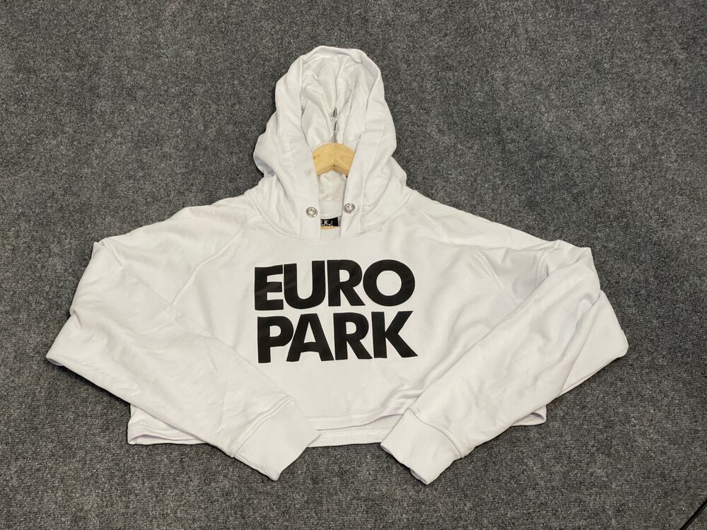 Euro Park Hoodie Womens XS Crop Oversized Sweatshirt White Pullover N11